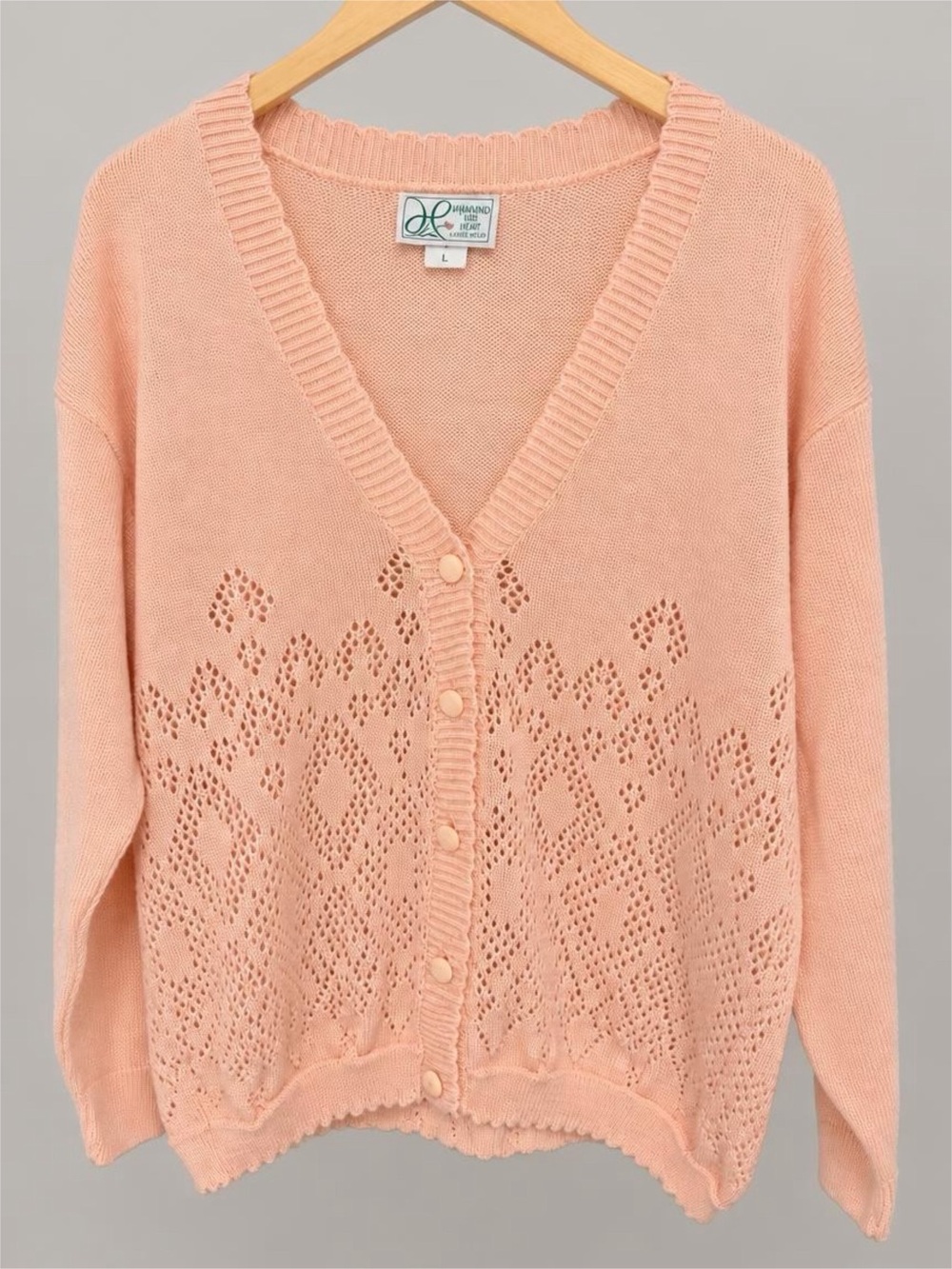 Haband Peach Openwork V‑Neck Button Cardigan